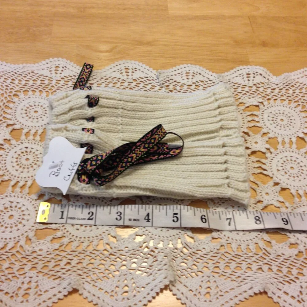 Boot Cuffs, knit with tie top, 7 1/2